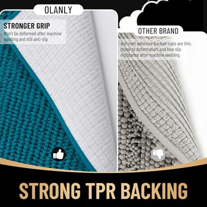 OLANLY Thick Chenille Bathroom Runner Rugs Mats 70x24, Peacock Blue