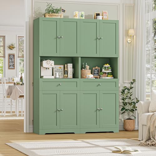 HIFIT Tall Bathroom Storage Cabinet with Drawer, Modern Linen Cabinet,Green