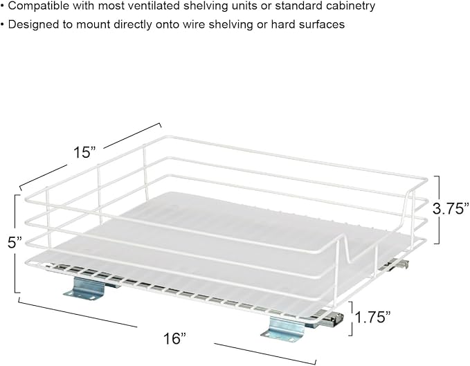 Household Essentials Powder-Coated Steel Pantry Pull-Out Organizer, White