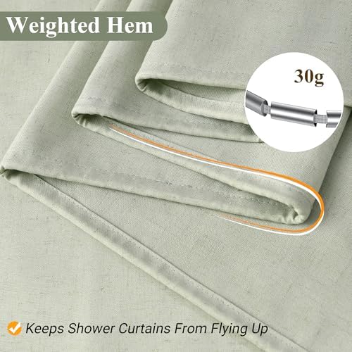 Naturoom Linen Shower Curtain 80 Inch Long for Bathroom Mist Sage 1 Panel