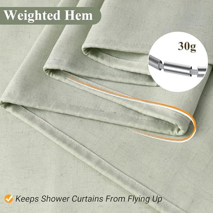 Naturoom Linen Shower Curtain 80 Inch Long for Bathroom Mist Sage 1 Panel