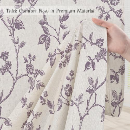 MitoVilla Lavender Linen Floral Shower Curtain for Bathroom, 72 x 72