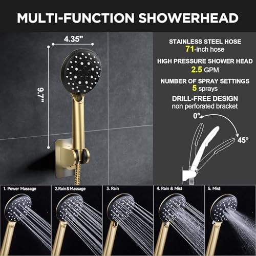 Veken Gold 11.8" High Pressure Shower Head with Handheld, Leak-Proof Design