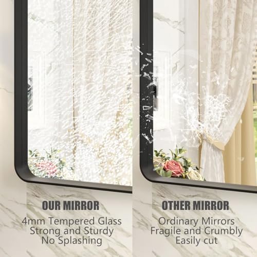 48x30 Inch Black Framed Mirror for Wall