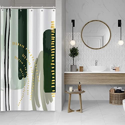 Mid Century Green Stall Shower Curtain with Hooks 48x72 Inch