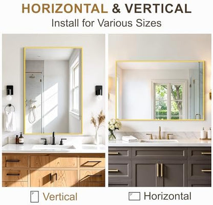 Rectangular Bathroom Mirror, 36"x24" Gold Metal Framed Vanity Mirror