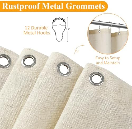 Naturoom Linen Shower Curtain 72 Inch Long for Bathroom Warm Beige