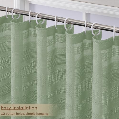 OVZME Extra Long Boho Shower Curtain 84 Inch Long, Modern Farmhouse Heavy Duty Linen Textured Soft Fabric, Rustic Country Cloth Shower Curtain with Tassel for Bathroom Hotel, 72Wx84L, Light Green
