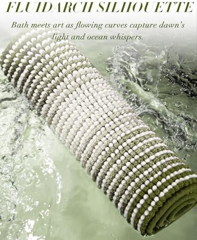 BSICPRO Large Chenille Bathroom Rugs, 24x43 Striped Bath Mats, Sage