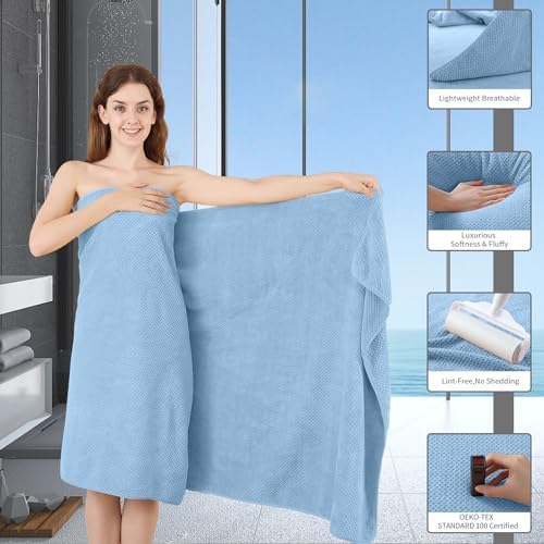 Extra Large Bath Towel Set of 4 (35"x70"),Oversized Bath Sheet Super Soft Highly Absorbent Jumbo Bathroom Towel Set Microfibers Quick Dry Shower Towel for Hotel,Bathroom,Guest,Spa,Gym (Blue)