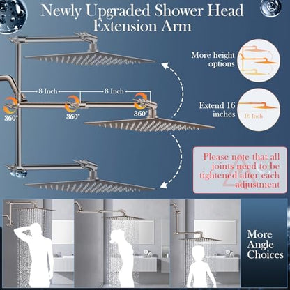 12'' Nickel Shower Head Combo with 16'' Flexible Height/Angle Extension Arm