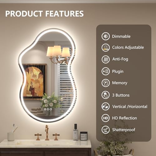 20x36 Inch Irregular LED Bathroom Vanity Mirror with Lights