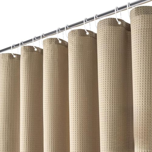 Dynamene Extra Long Waffle Shower Curtain 256 GSM Fabric 72x96 Beige/Khaki