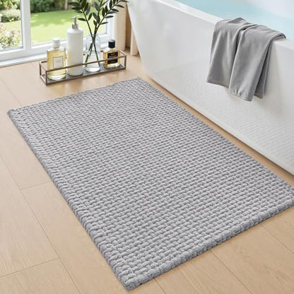 DEXI Chenille Bath Mat 36x24, Soft Absorbent Bathroom Rugs, Light Grey