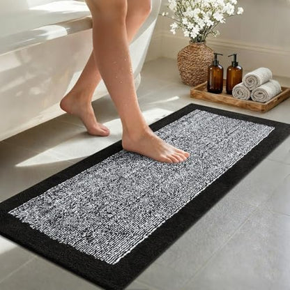 48x17 Long Bathroom Rugs Non Slip Washable, Soft Absorbent Bath Mat Black