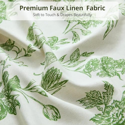 Warmstar Farmhouse Shower Curtain,Green Floral Shower Curtain for Bathroom Linen Look Vintage Shower Curtain with Weighted Hem,72" W x 78" L