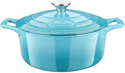 La Cuisine Enameled Cast Iron Dutch Oven Casserole Dish Pot with Lid, 2.1 QT 7.8" /20cm Dia. Internal Matt Black Enamel Coating, 2-tone Teal Enamel Exterior, Oven Safe up to 500° F for bread baking