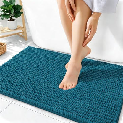 OLANLY Thick Chenille Absorbent Bathroom Rugs Mat 36x24, Peacock Blue