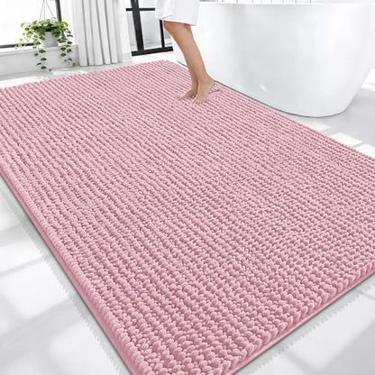OLANLY Thick Chenille Large Bathroom Rugs Mats 70x46, Dusty Rose