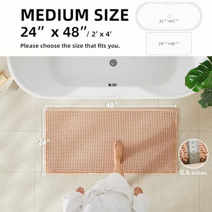 TYUU Waffle Bath Mat, Boho Bathroom Rugs Non Slip, 48x24 Light Peach