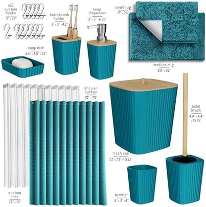 Clara Clark Teal Bathroom Set, Bathroom Sets with Shower Curtain and Rugs