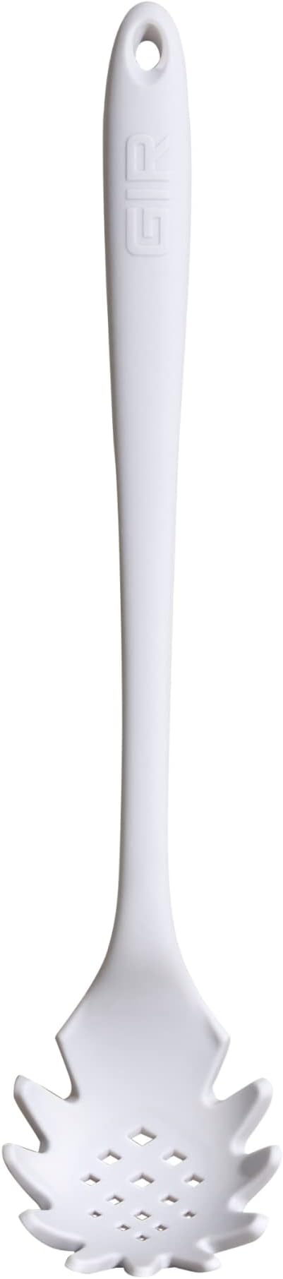 GIR: Get It Right Silicone Spoon, High Heat Resistant Kitchen Tool - Non toxic cooking utensils for Nonstick Cookware, Cooking, Strainer, and Serving, Spaghetti - 13 IN, Studio White