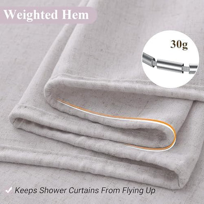 Naturoom Linen Shower Curtain 84 Inch Long for Bathroom Champagne 1 Panel