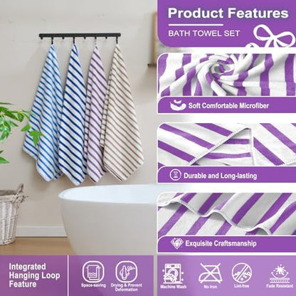 JML Microfiber Beach Towels, 6 Pack, 27" x 55", Cabana Stripe Purple