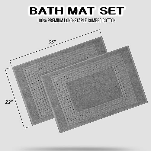 Superior Heavyweight Cotton Bath Mats, Bath Rugs For Bathroom Accessories, Washable Rug For Shower, Bath, Toilet, Modern Decor, No Backing, Luxury Hotel And Spa Quality, Set of 2, 22" x 35", Silver