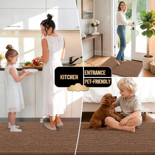 OLANLY Thick Chenille Bathroom Runner Rugs 59x24, Absorbent Bath Mat, Mocha