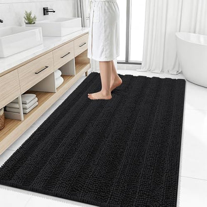 Smiry Thick Chenille Large Bathroom Runner Rugs 50x30, Soft Bath Mat, Black