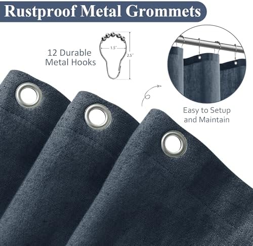 Naturoom Linen Shower Curtain 84 Inch Long for Bathroom Denim Blue 1 Panel