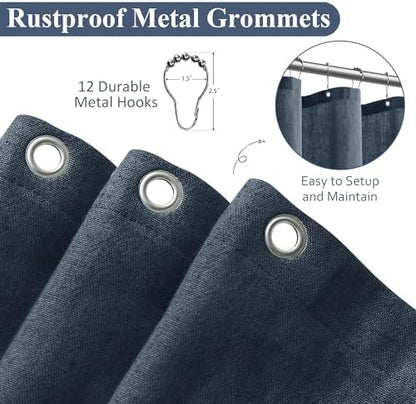 Naturoom Linen Shower Curtain 84 Inch Long for Bathroom Denim Blue 1 Panel