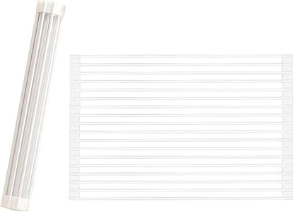 Roll Up Dish Drying Rack Over The Sink.Foldable Kitchen Drainer,Fully Silicone Cover Stainless Steel Bar,Heat-Resistant, Anti-Slip Sink Rack for Kitchen Counter Multipurpose.
