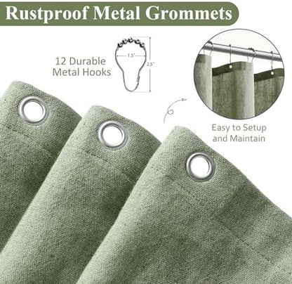 Naturoom Linen Shower Curtain 84 Inch Long for Bathroom Sage Green 1 Panel