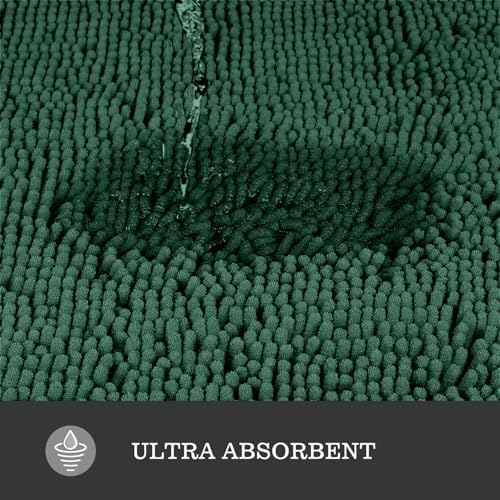 Yeaban Chenille Dark Green Bathroom Rug 17"x24", Non-Slip Rubber Backing