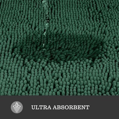 Yeaban Chenille Dark Green Bathroom Rug 17"x24", Non-Slip Rubber Backing