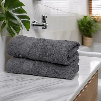 Commercial Bulk Pack of 12 Large Bath Towels – 100% Cotton Terry 24" x 50" – Ideal for Hotels, Salons, Gyms, Spas & Institutional Use – Charcoal Grey