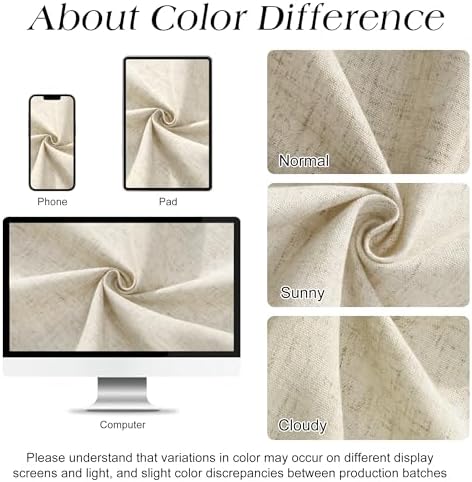 Naturoom Linen Shower Curtain 96 Inch Long for Bathroom Light Beige