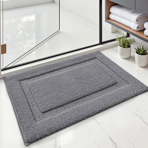LUMI Ultra Soft Bathroom Rugs Absorbent, Non Slip Bath Mat 16X24, Dark Grey