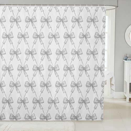 jejeloiu Gray Bow Shower Curtain 72"x72" Bathroom for Kids