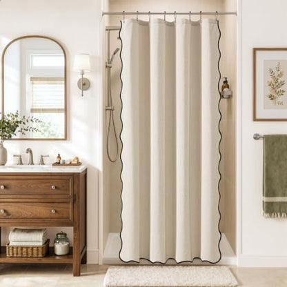 MIULEE Cream Scalloped Linen Shower Curtain 48x72 Inches