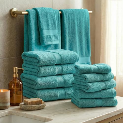 SUPERIOR Egyptian Cotton Ultra Plush & Absorbent, 12 Piece Set, Turquoise