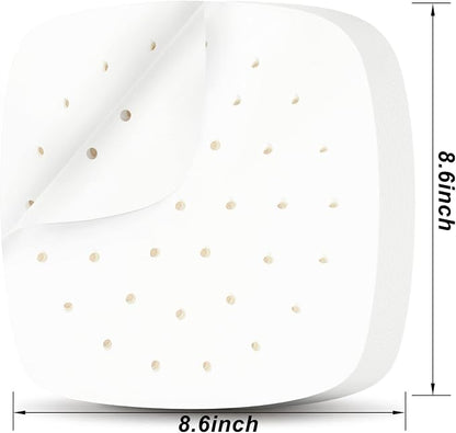 HOFHTD Air Fryer Liners, 200Pcs Disposable Square Liners, Perforated Sheets for Baking, Air Fryer & Bamboo Steaming Basket (White)
