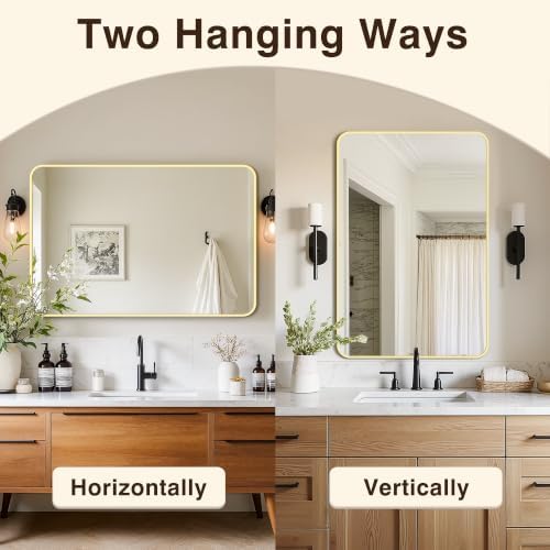 Vanity Bathroom Mirror, 36”x24” Gold Bathroom Mirror for Over Sink