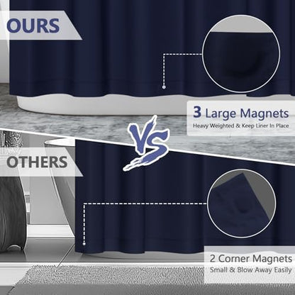 Seenus Navy Blue Fabric Shower Curtain Liner with 3 Large Magnets, 72 x 84 inch Extra Long Waterproof Cloth Shower Liner, Bathroom Dark Blue Tall Shower Curtain Machine Washable