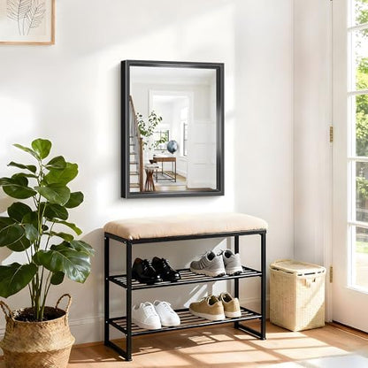 Bathroom Mirror, 18 x 24 inch Brushed Black Metal Frame Rectangular Vanity Mirror, Wall Mounted Rectangle Mirror for Bedroom Living Room, Tempered Glass, Antirust, Horizontally or Vertically