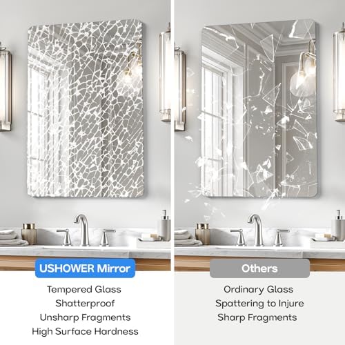 USHOWER Frameless Bathroom Mirror for Over Sink, 24x36 Inch