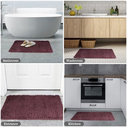 Yeaban Chenille Burgundy Bathroom Rug 24"x36", Non-Slip Rubber Backing