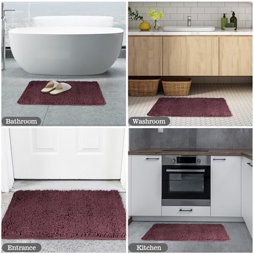 Yeaban Chenille Black Bathroom Rug 20"x32", Non-Slip Rubber Backing